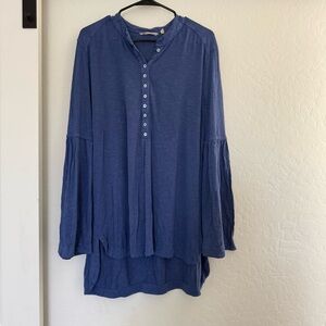 Soft Surroundings Blue Bell Sleeve Henley Button Tunic Blouse Relaxed Stretch XL